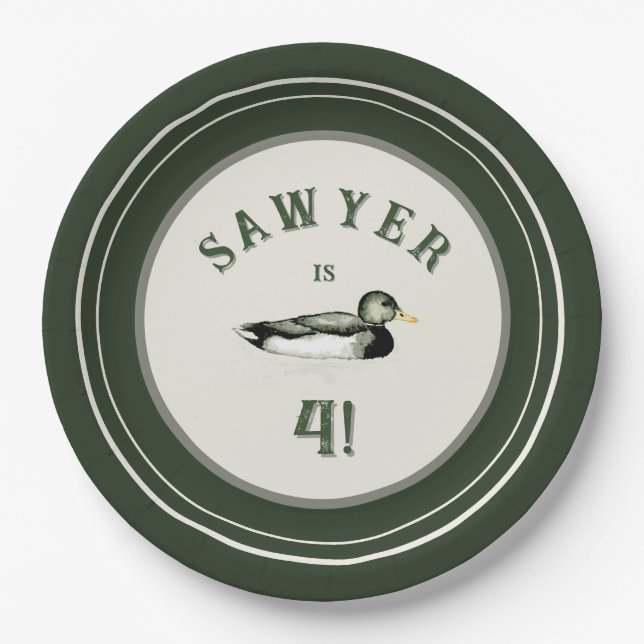 Personalized Green Duck Birthday Plates Pappteller (Vorderseite)