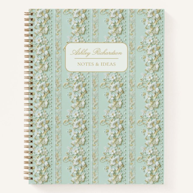 Personalized Green Floral Notebook Notizbuch (Vorderseite)