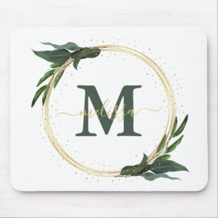 Personalized  Green Foilage with Gold  Mousepad