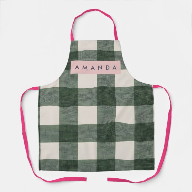 Personalized Green Gingham Checkered Schürze (Vorderseite)