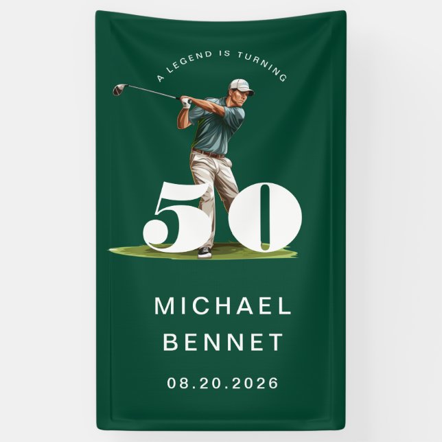 Personalized Green Golf 50th Birthday  Banner (Vertikal)
