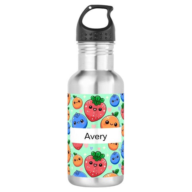 Personalized Green Smiling Fruit Edelstahlflasche (Vorderseite)
