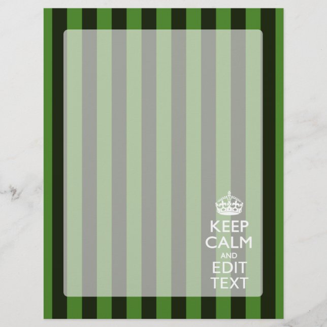 Personalized Green Stripes Keep Calm Your Text (Vorderseite)