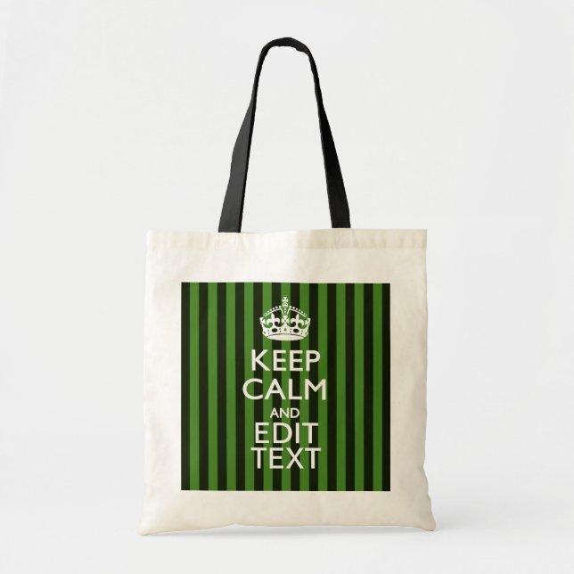 Personalized Green Stripes Keep Calm Your Text Tragetasche (Vorne)