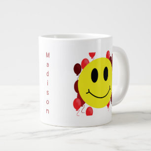 Personalized Grinning Face with Red Balloons  Jumbo-Tasse