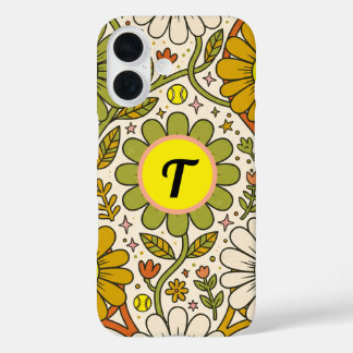 Personalized Groovy Floral Tennis Monogram iPhone 16 Hülle