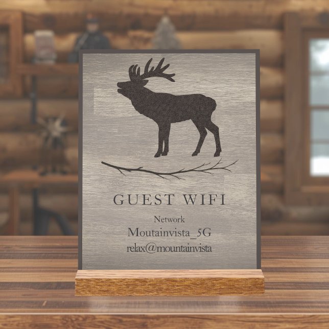 Personalized Guest WiFi Sign for Cabins & Rentals Acrylschild (elk mountain cabin wifi information sign)