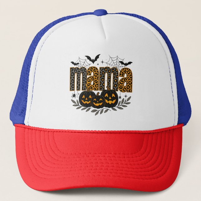 Personalized Halloween Mama – Cute Spooky Truckerkappe (Vorderseite)