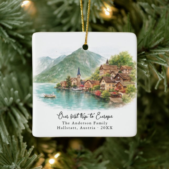 Personalized Hallstatt Austria Travel Photo Keramikornament (Baum)