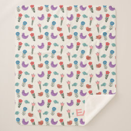 Personalized Hand-Drawn Folk Art Floral Kids Blank Sherpadecke