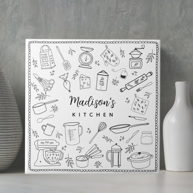 Personalized Hand Drawn Kitchen Cooking Utensils  Fliese (In situ)