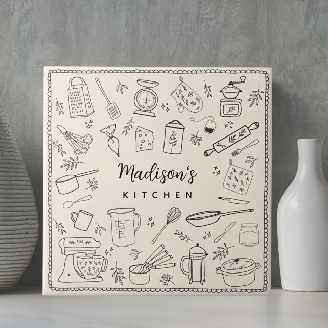 Personalized Hand Drawn Kitchen Cooking Utensils  Fliese (In situ)