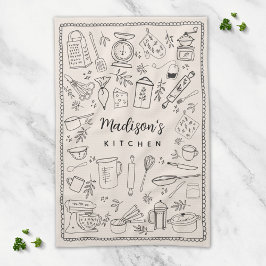 Personalized Hand Drawn Kitchen Cooking Utensils Geschirrtuch