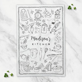 Personalized Hand Drawn Kitchen Cooking Utensils Geschirrtuch