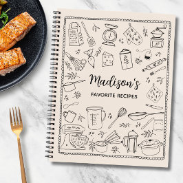 Personalized Hand Drawn Kitchen Utensils Recipe Notizbuch