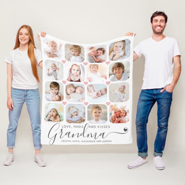 Personalized Handwritten Grandma 16 Foto Hearts Fleecedecke (Beispiel)