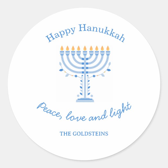 Personalized Hannukah labels - Happy Hanukkah Runder Aufkleber (Vorderseite)