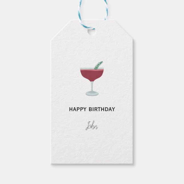 Personalized Happy Birthday Gift Tag with Cocktail Geschenkanhänger (Vorderseite)