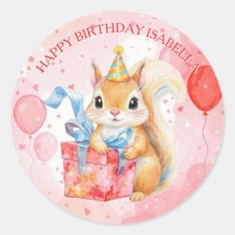 Personalized Happy Birthday Girl's Squirrel  Runder Aufkleber