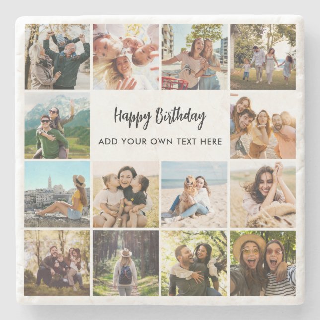Personalized Happy Birthday Photo Collage Steinuntersetzer (Vorderseite)