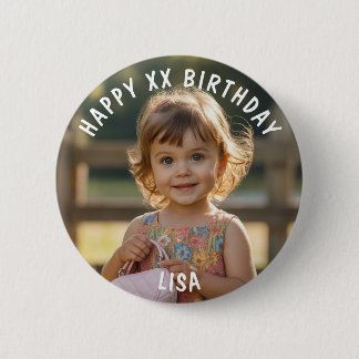Personalized Happy Birthday Photo Name and Age Button