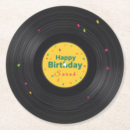 Personalized Happy Birthday Vinyl Record Runder Pappuntersetzer