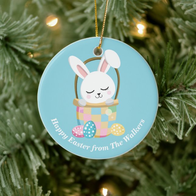 Personalized Happy Easter Bunny Baby Blue Keramik Ornament (Baum)