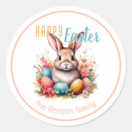 Personalized Happy Easter Bunny Eggs Family  Runder Aufkleber