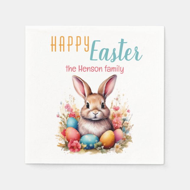 Personalized Happy Easter Bunny Eggs Family  Serviette (Vorderseite)