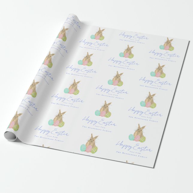 Personalized Happy Easter Bunny Watercolor Geschenkpapier (Ungerollt)