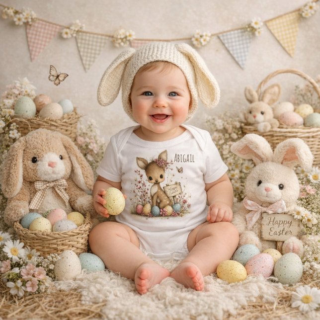 Personalized Happy Easter Deer Illustration  Baby Strampler (Von Creator hochgeladen)