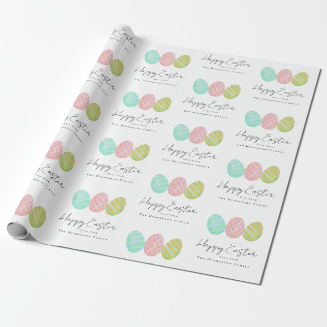 Personalized Happy Easter Eggs Watercolor Geschenkpapier (Ungerollt)