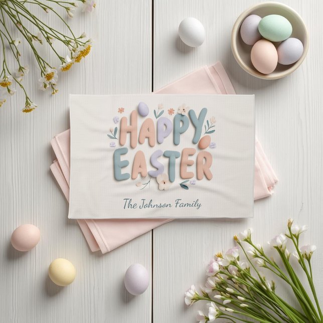 Personalized Happy Easter Family Kitchen Towel Geschirrtuch (Von Creator hochgeladen)