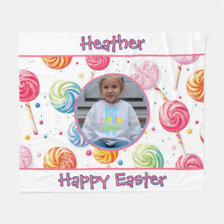 Personalized Happy Easter Lollipop Candy Photo Fleecedecke