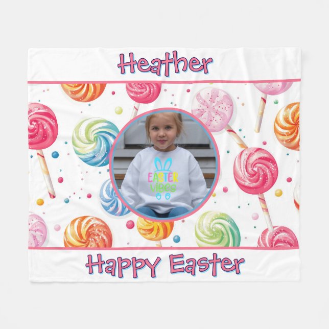 Personalized Happy Easter Lollipop Candy Photo Fleecedecke (Vorderseite (Horizontal))