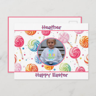 Personalized Happy Easter Lollipop Candy Photo Postkarte