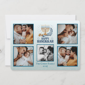 Personalized Happy Hanukkah Card with 5 Photos Feiertagskarte