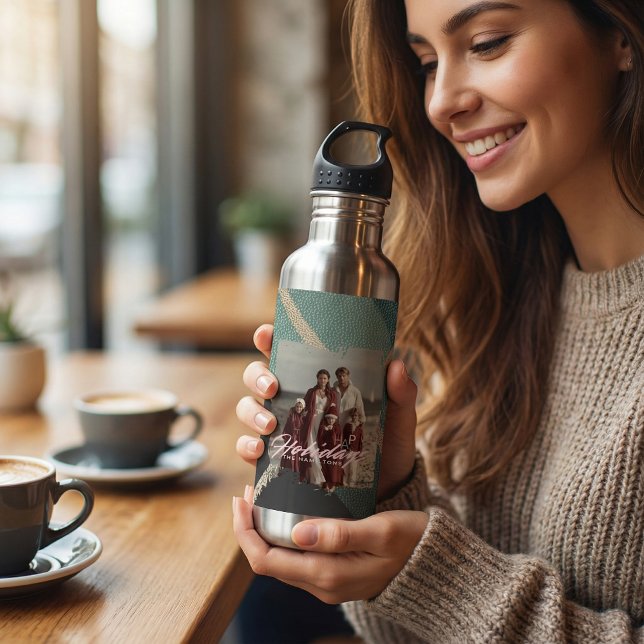  Personalized happy holidays family photo water Edelstahlflasche (Von Creator hochgeladen)