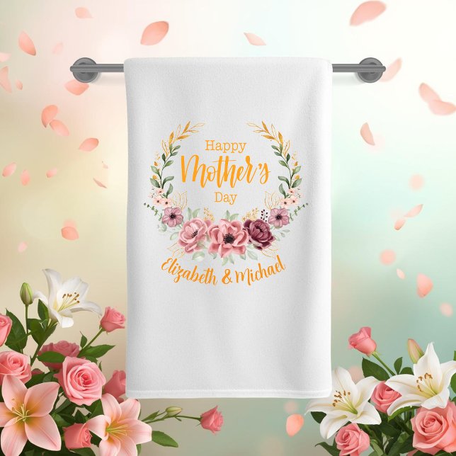 Personalized Happy Mother’s Day Floral Bath Towel Badehandtuch (Von Creator hochgeladen)
