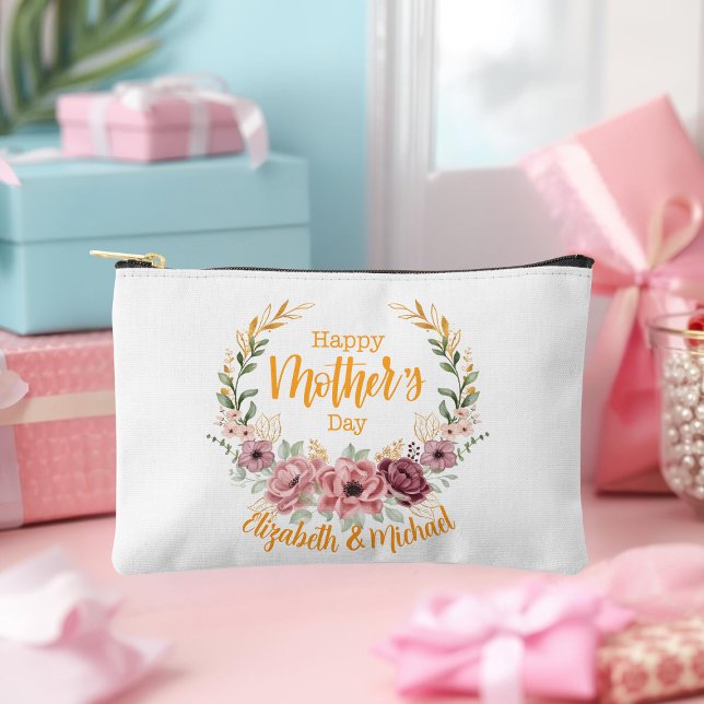 Personalized Happy Mother’s Day Floral Pouch Zubehörtasche (Von Creator hochgeladen)