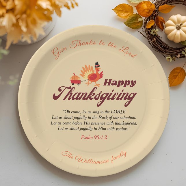 Personalized Happy Thanksgiving with Bible Verse  Pappteller (Von Creator hochgeladen)