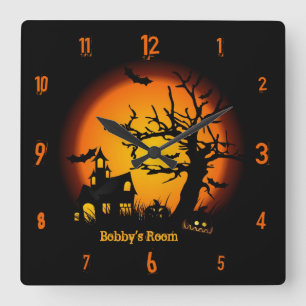 Personalized Haunted House Halloween Wall Clock Quadratische Wanduhr