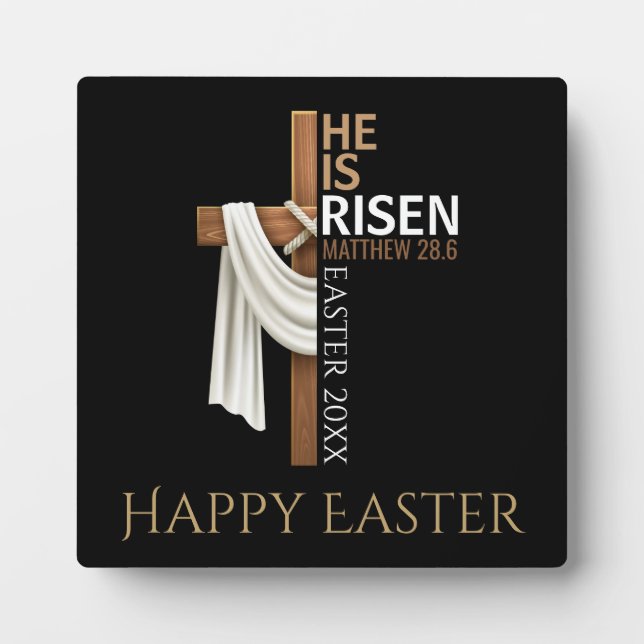 Personalized He Is Risen Cross Happy Easter Fotoplatte (Vorderseite)