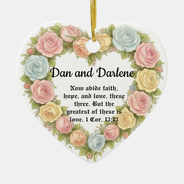 Personalized Heart Floral Bible Verse Ornament (Vorne)