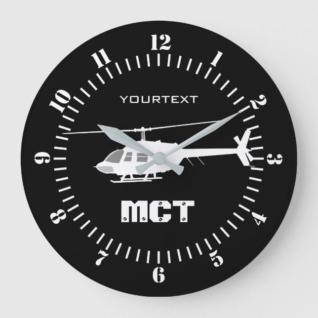 Personalized Helicopter Chopper Silhouette Große Wanduhr (Vorderseite)