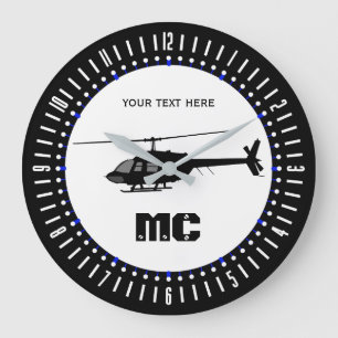 Personalized Helicopter Chopper Silhouette on a Große Wanduhr