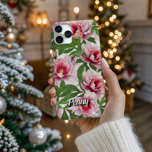 Personalized High-Poly Peony Phone Case iPhone Hülle (Personalize Your Tech! Add a custom name to this artistic phone case. It's the perfect unique gift!)