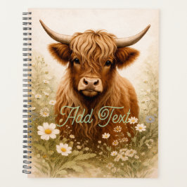 Personalized Highland Cow Elegant White Floral  Planer
