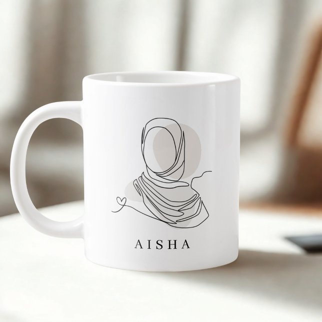 Personalized Hijab Line Art Mug Quran Verse 7:26 Jumbo-Tasse (Von Creator hochgeladen)