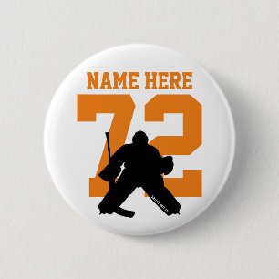 Personalized Hockey Goalie Name Number Orange Button